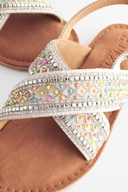 Silver Beaded Cross Strap Sandals - Image 5 of 6