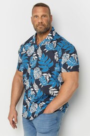 BadRhino Big & Tall Navy Blue Leaf Print Shirt - Image 1 of 3