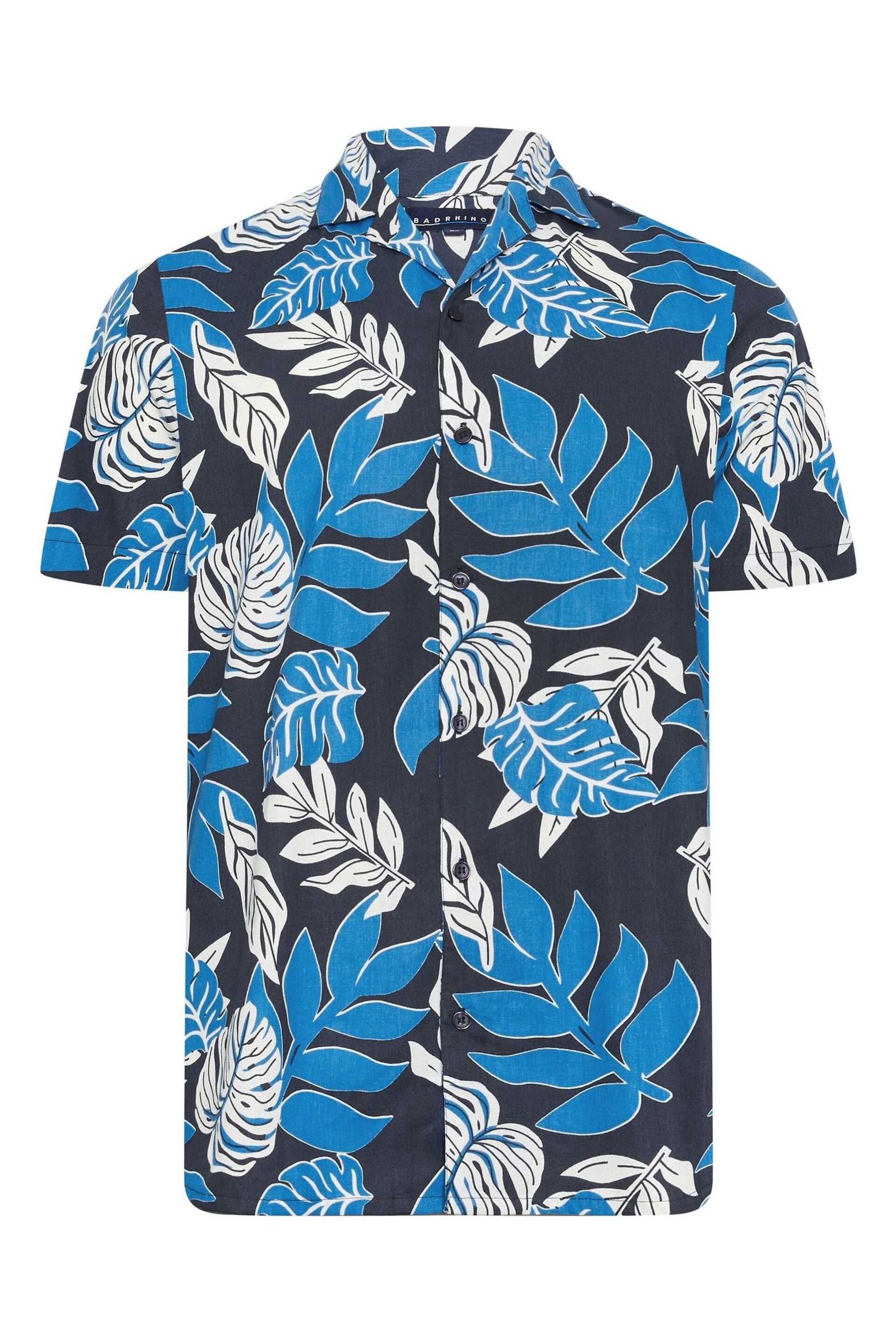 BadRhino Big & Tall Navy Blue Leaf Print Shirt - Image 2 of 3