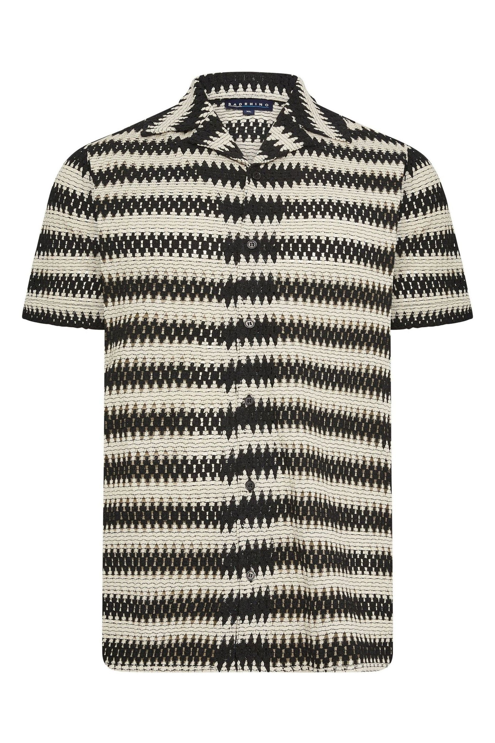 BadRhino Big & Tall Black Textured Crochet Short Sleeve Shirt - Image 3 of 4