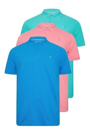 BadRhino Big & Tall Blue/Pink/Teal 3 Pack Polo Shirts - Image 4 of 7