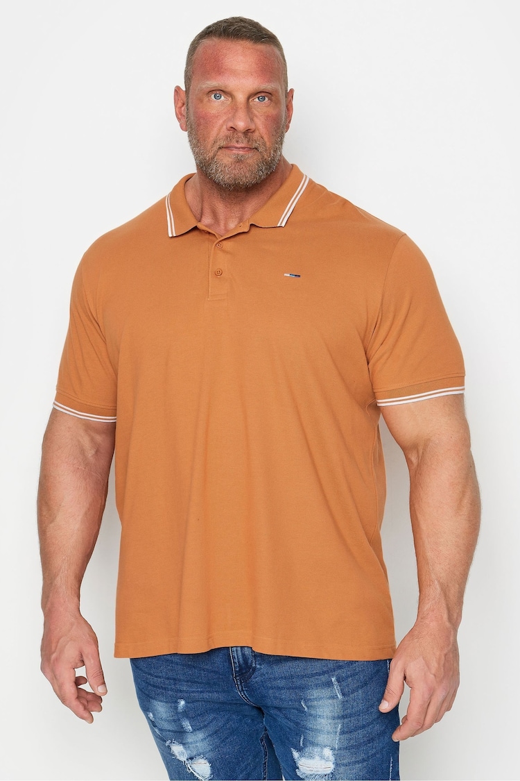 BadRhino Big & Tall Rust Orange 100% Cotton Tipped Polo Shirt - Image 1 of 3