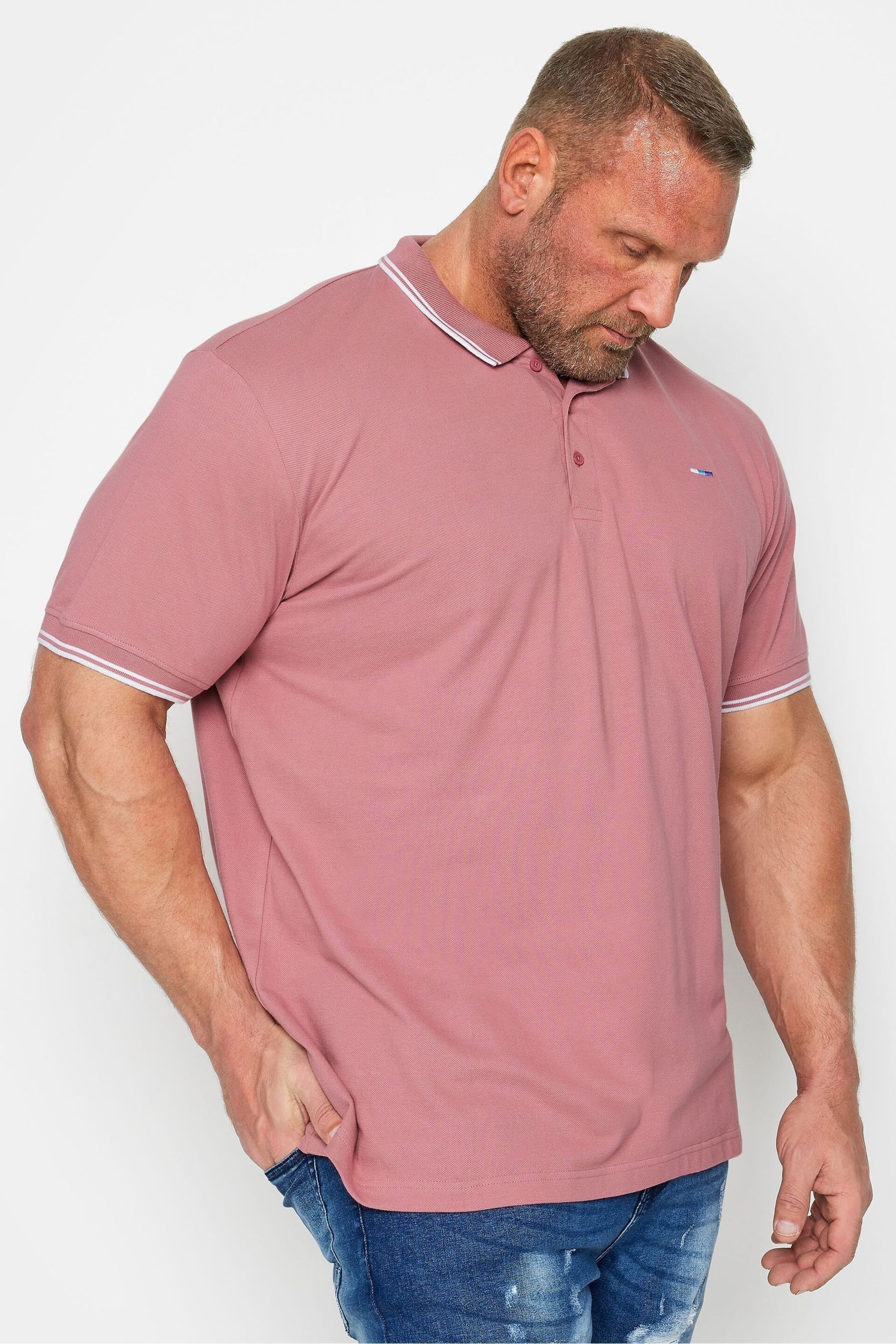 BadRhino Big & Tall Mineral Blue/Rose Pink/Violet Purple 3 Pack Tipped Polo Shirts - Image 3 of 6