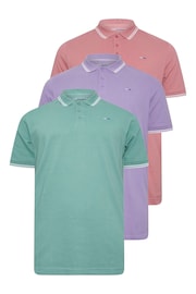 BadRhino Big & Tall Mineral Blue/Rose Pink/Violet Purple 3 Pack Tipped Polo Shirts - Image 4 of 6