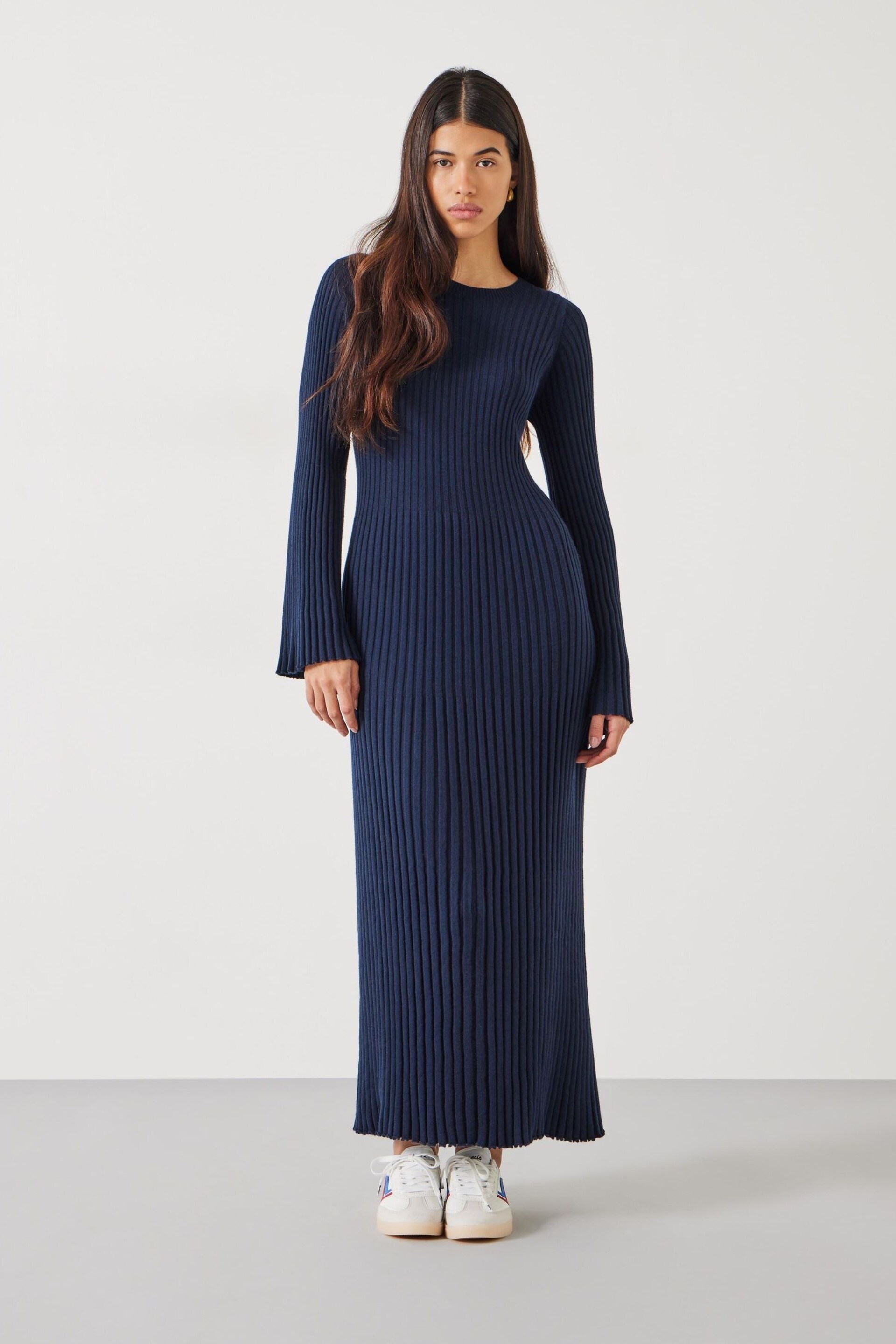 Hush Blue Penny Crew Neck Ribbed Knitted Dress - Image 1 of 5