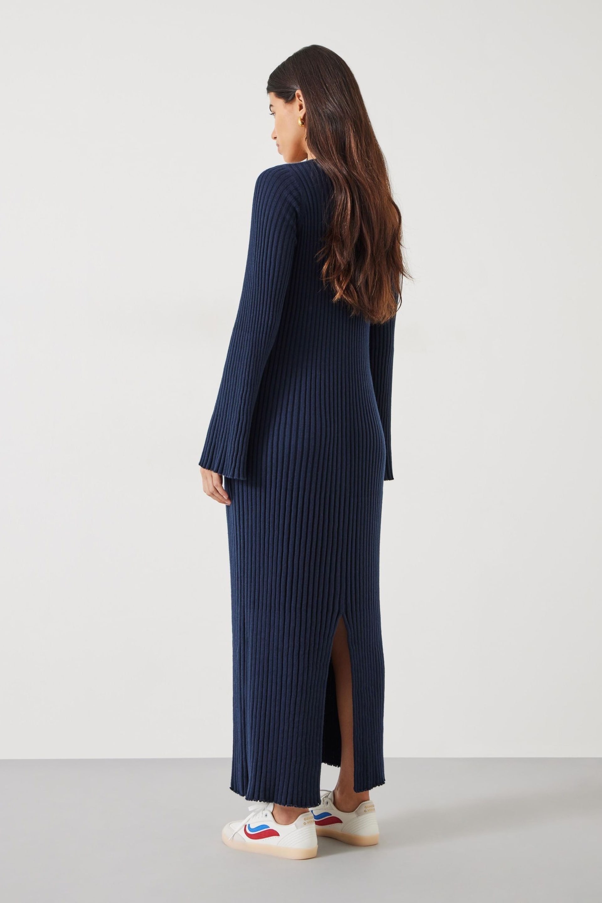 Hush Blue Penny Crew Neck Ribbed Knitted Dress - Image 2 of 5