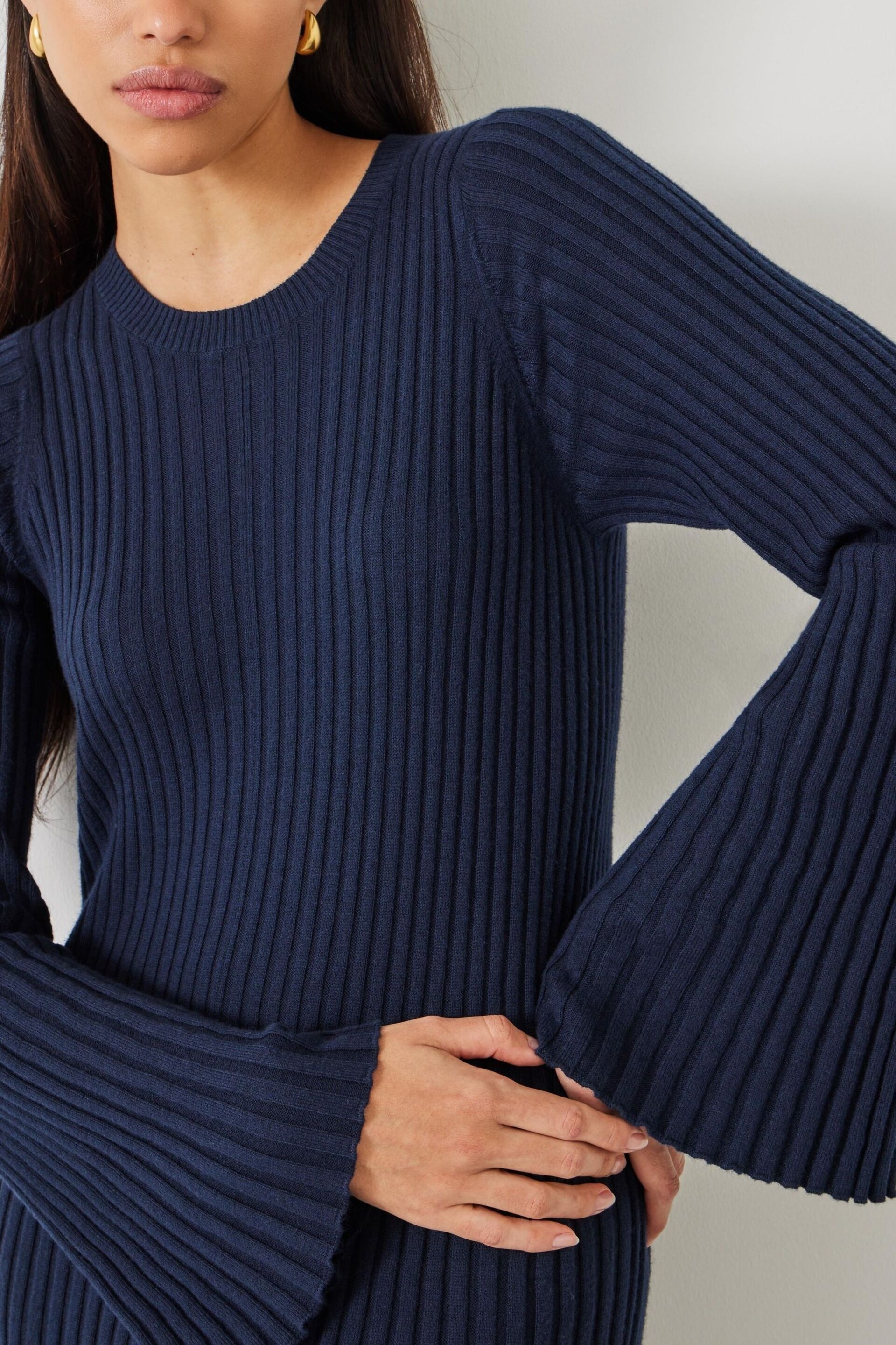 Hush Blue Penny Crew Neck Ribbed Knitted Dress - Image 4 of 5