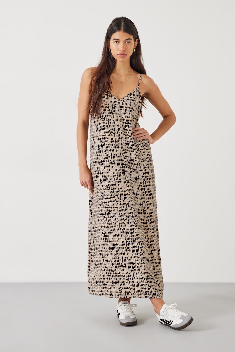 Hush Natural/Black 100% Cotton Eloise Printed Midi Slip Dress - Image 1 of 5