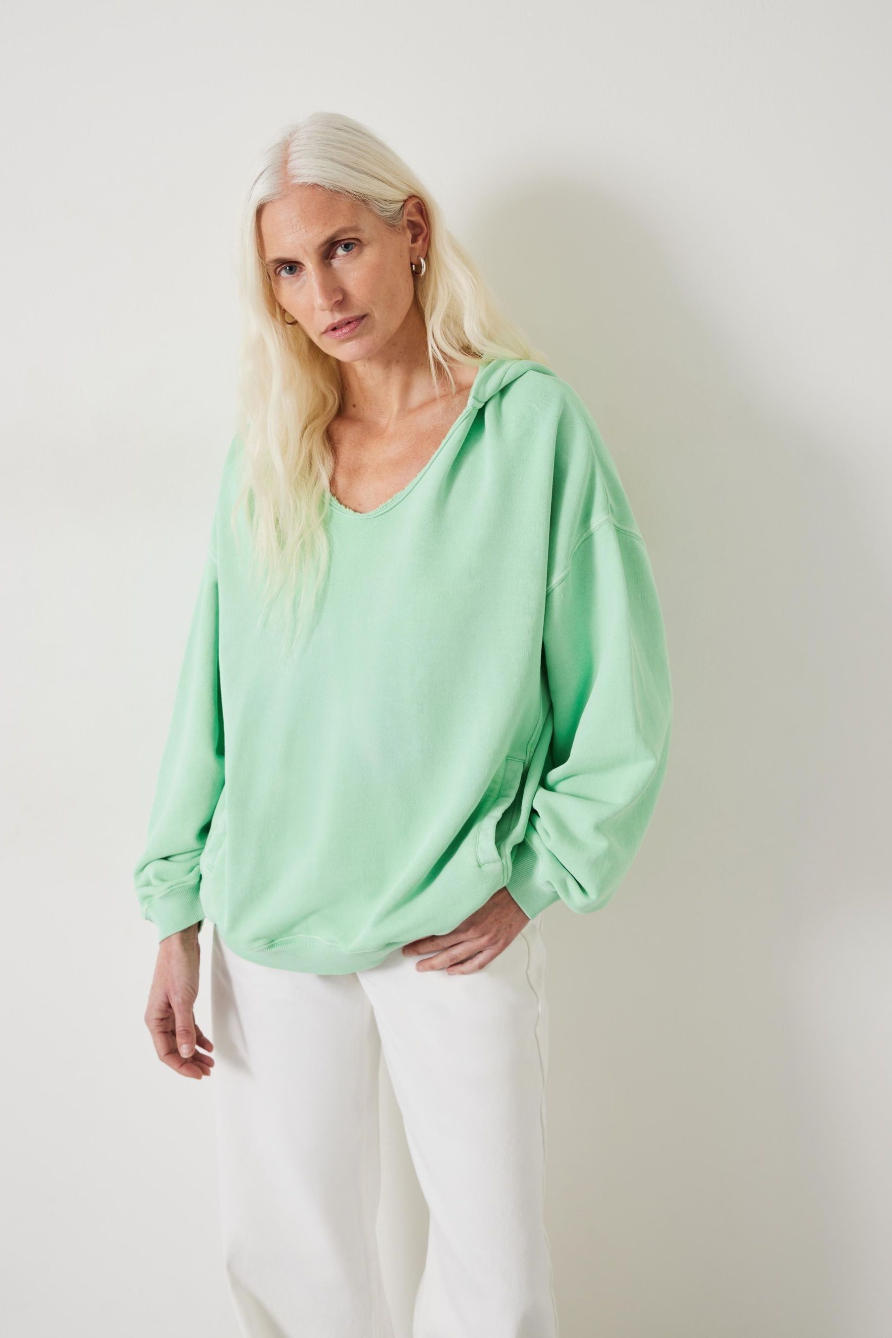 Buy Hush Green Oversized Jude Open Neck Hoodie from Next Oman