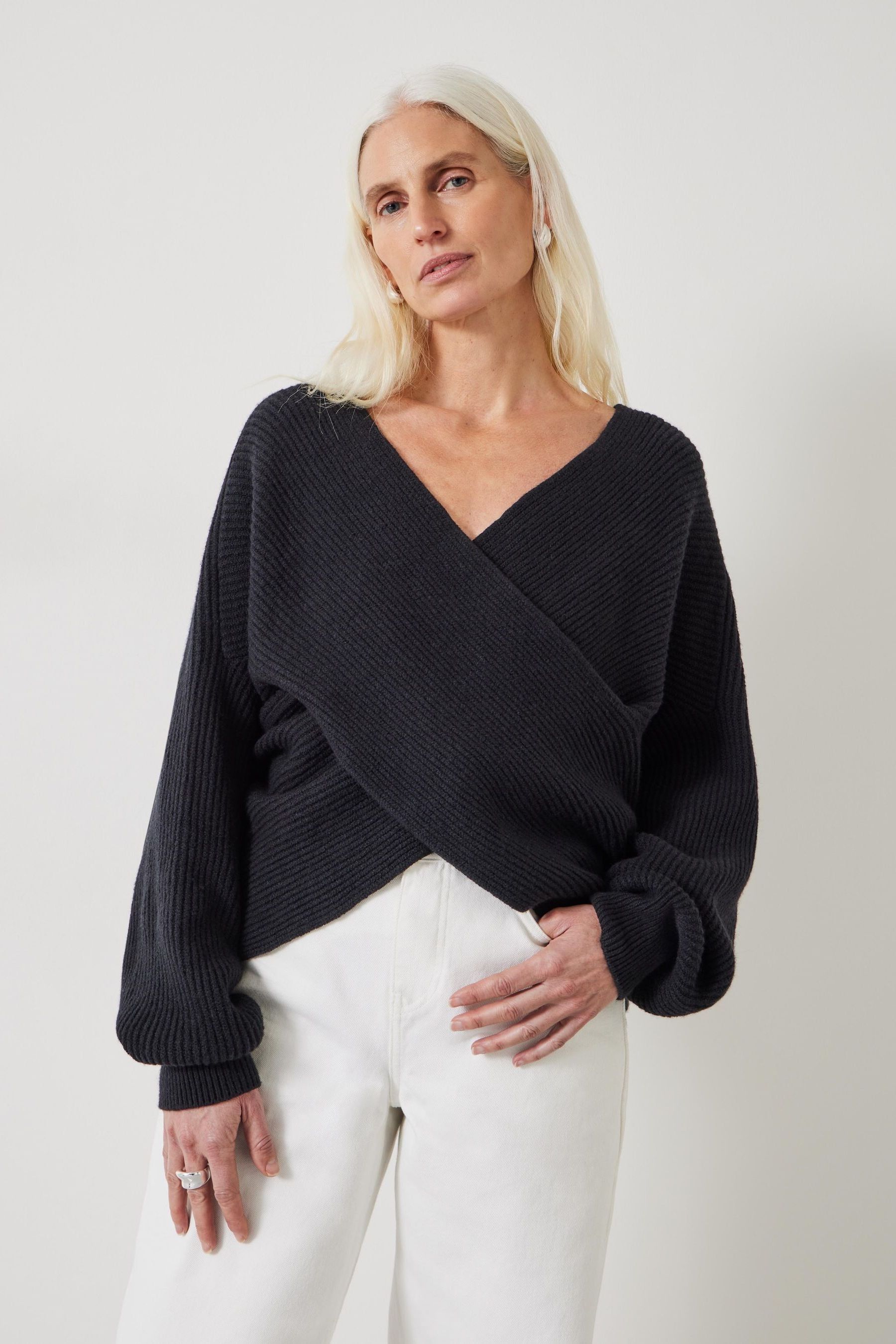 Buy Hush Black Bronte Cross Front Knit Jumper from the Next UK online shop