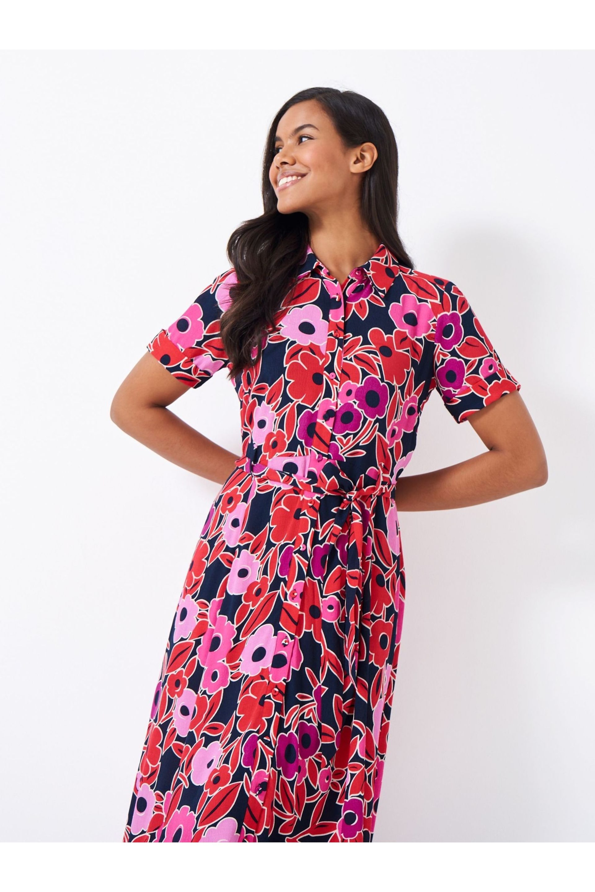 Crew Clothing Sienna Short Sleeve Floral Shirt Dress - Image 3 of 5