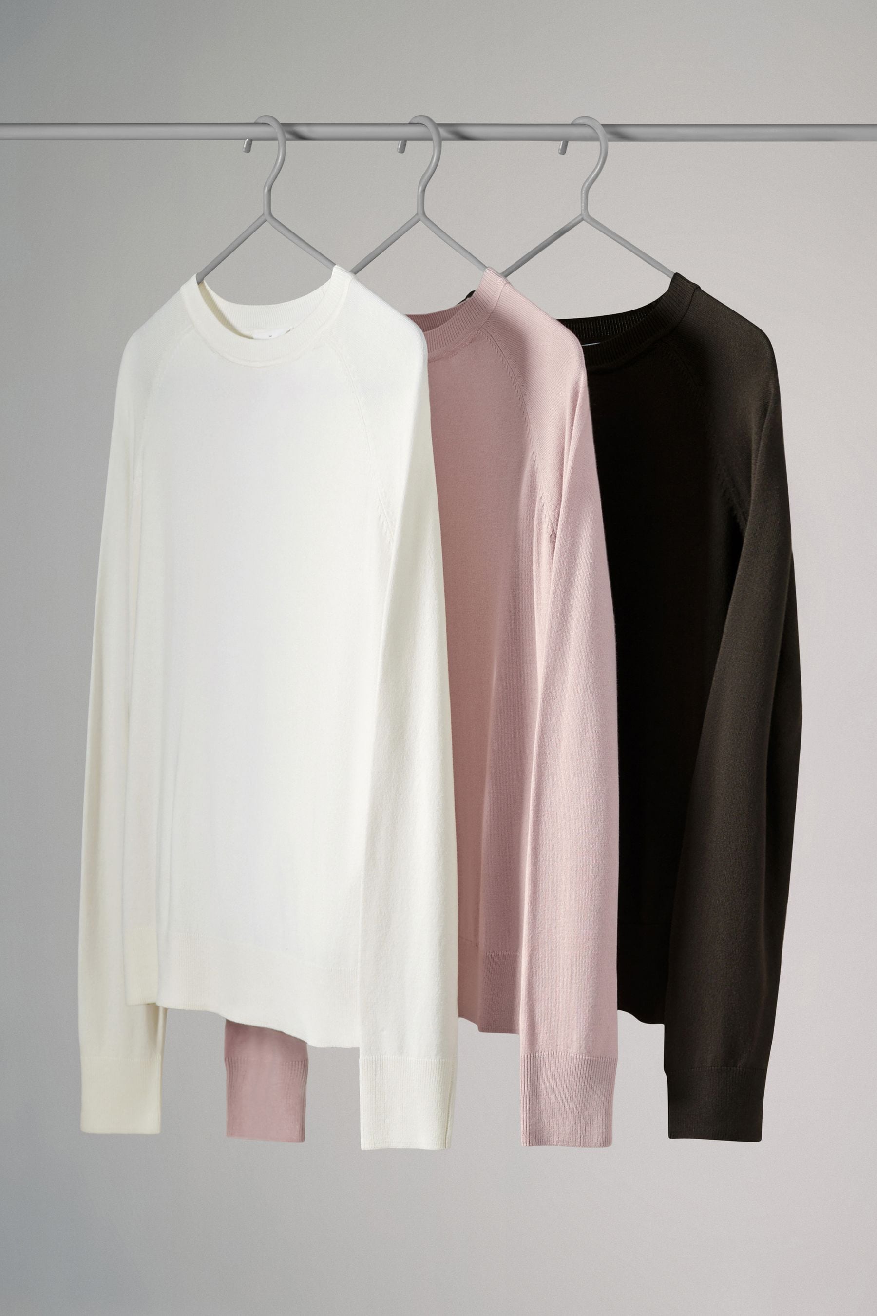 Buy The Set Light Pink Chocolate Brown Cream Fine Knit Crew Neck Jumpers 3 Pack from Next Canada