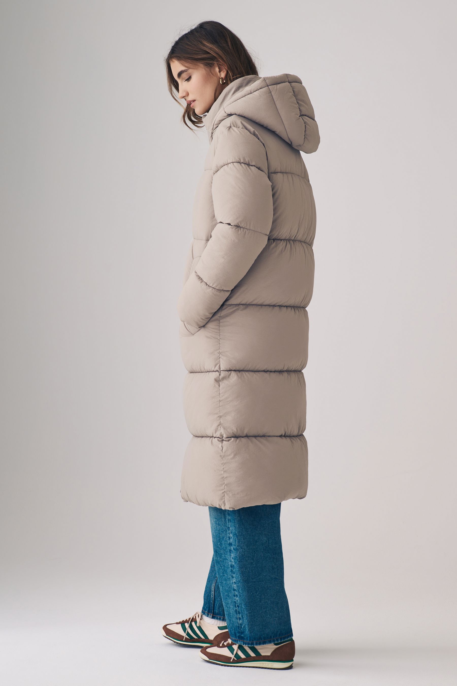 The Set Neutral Hooded Longline Padded Coat