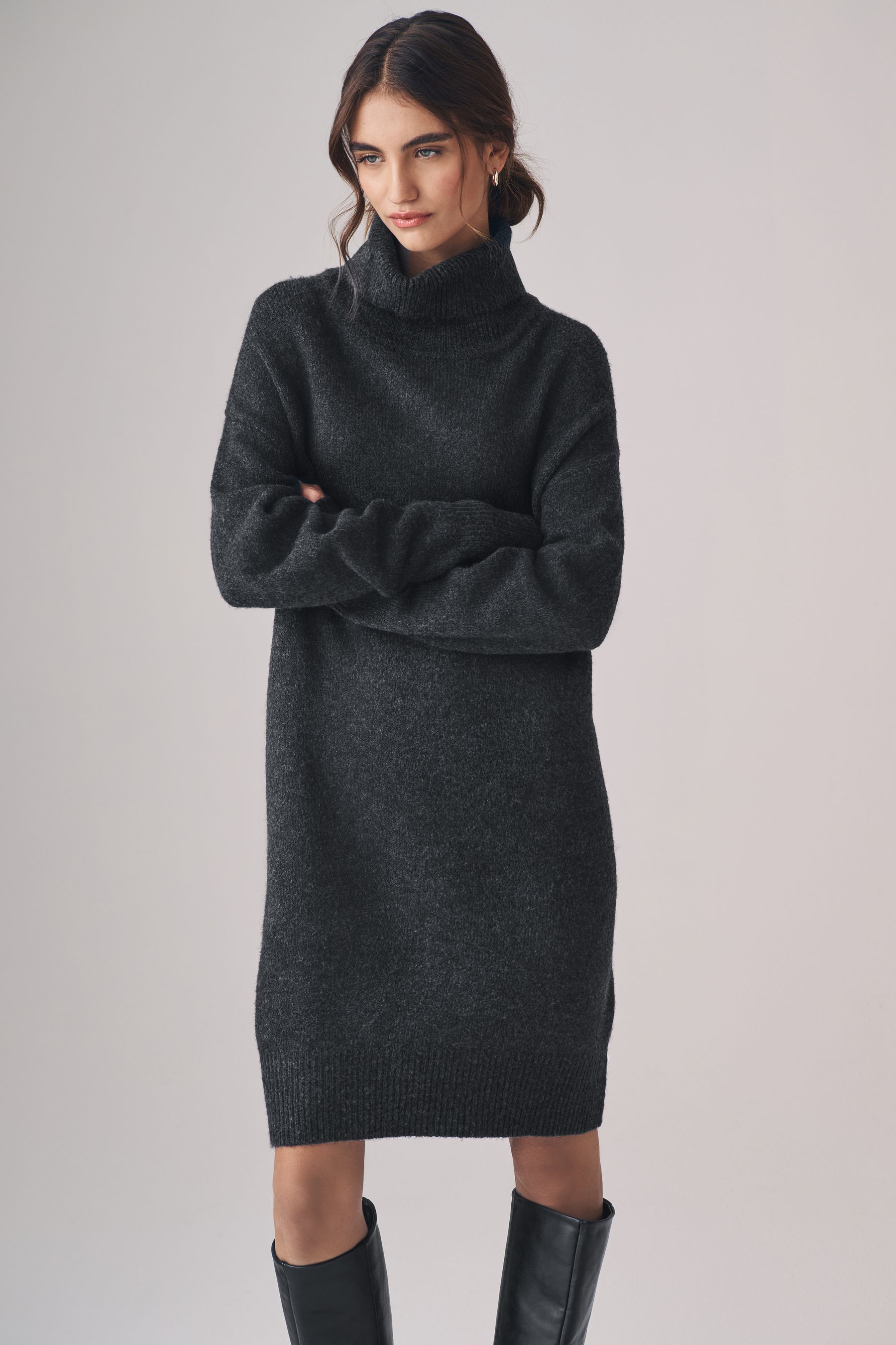 Buy The Set Charcoal Grey Mink 2 Pack Roll Neck Dresses from the Next UK online shop