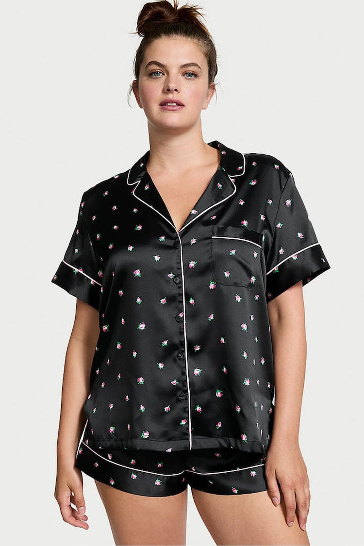 Victoria's Secret Black Rosebuds Satin Short Pyjama Set - Image 1 of 2