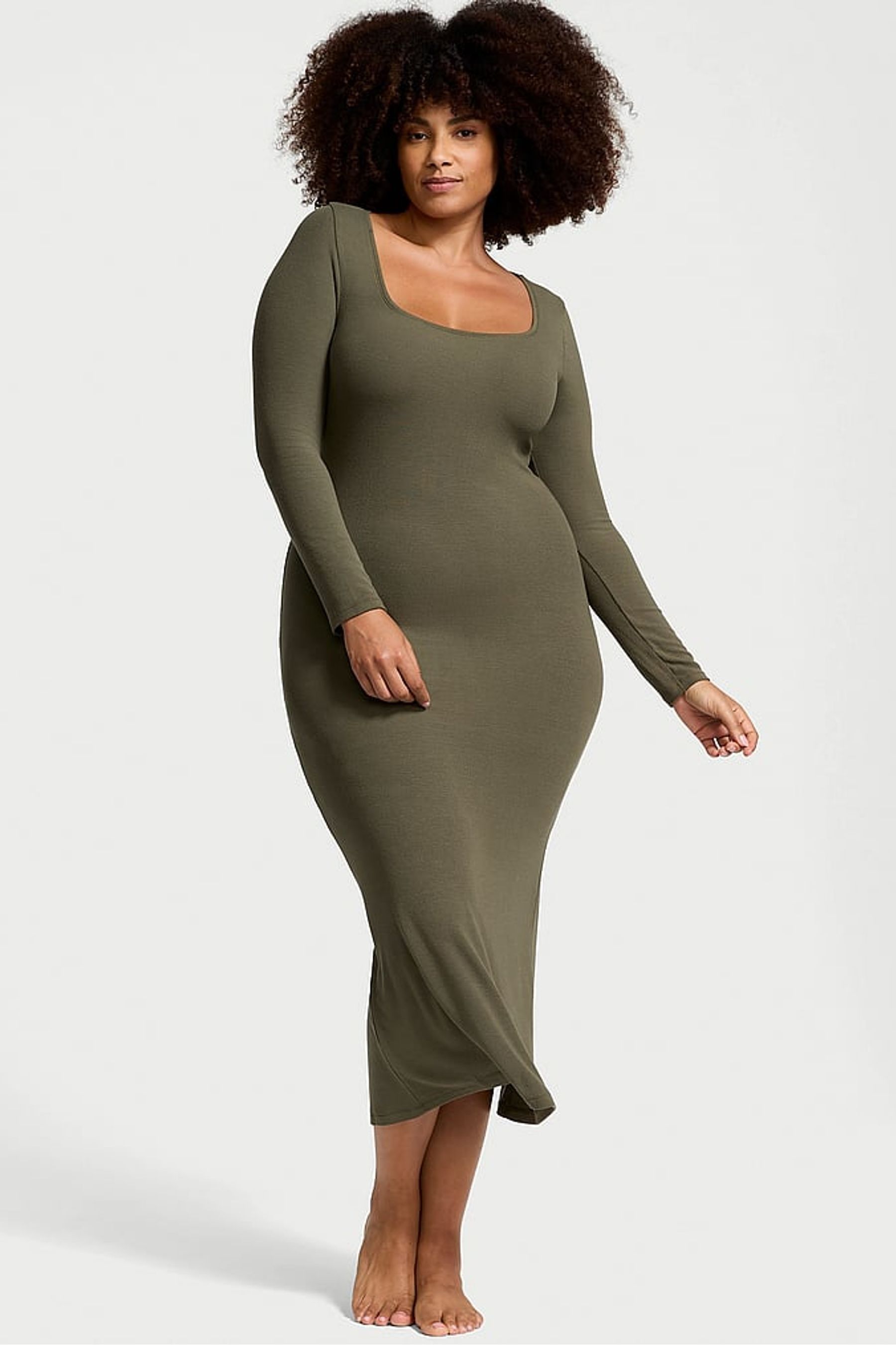 Olive green ribbed dress sales