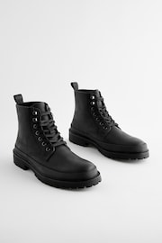 Black Leather Lace Up Boots - Image 1 of 5