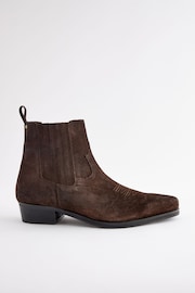 Brown Edit Leather Western Chelsea Boots - Image 2 of 5