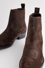 Brown Edit Leather Western Chelsea Boots - Image 3 of 5