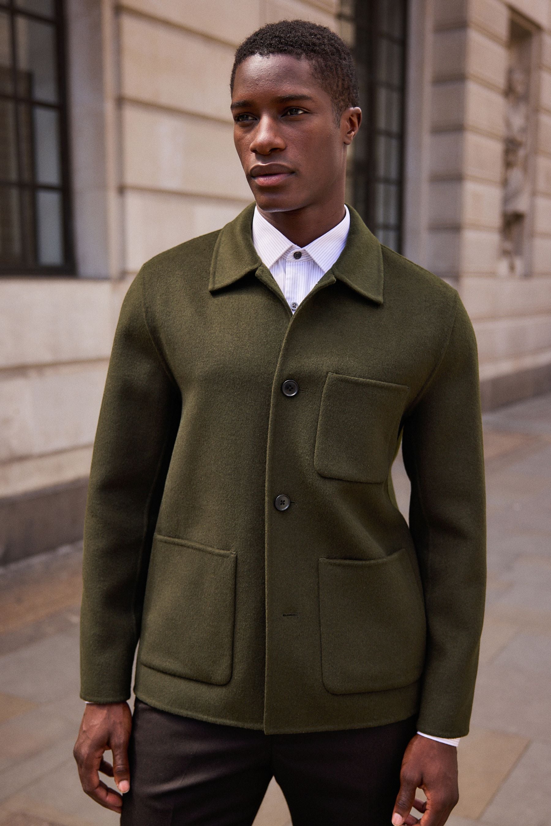 Khaki wool jacket store