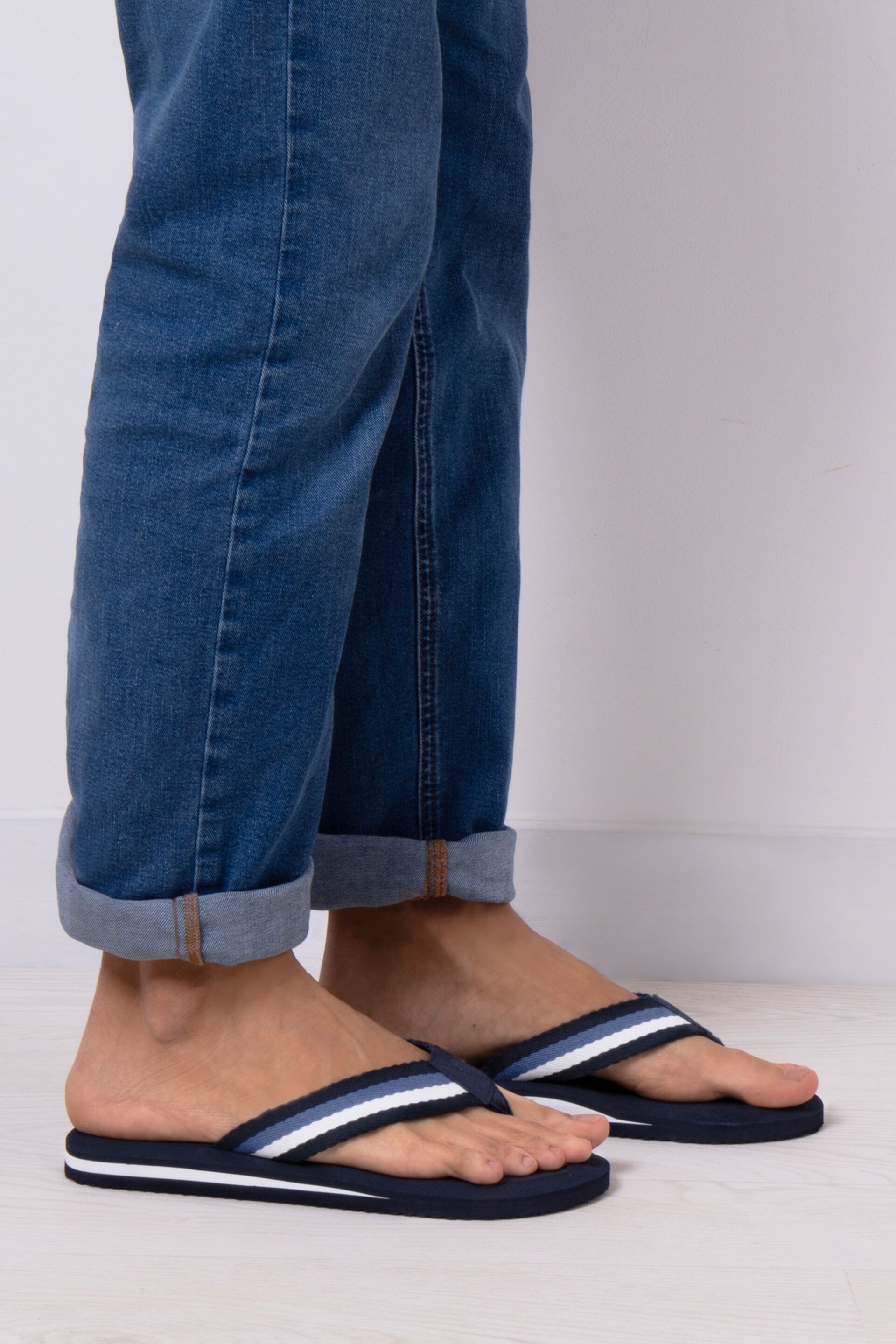 Totes Navy Blue Mens Tape Toe Post Flip Flops Sandals - Image 1 of 5