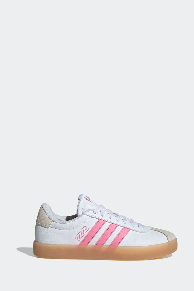 adidas White/Pink VL Court 3.0 Trainers - Image 1 of 8