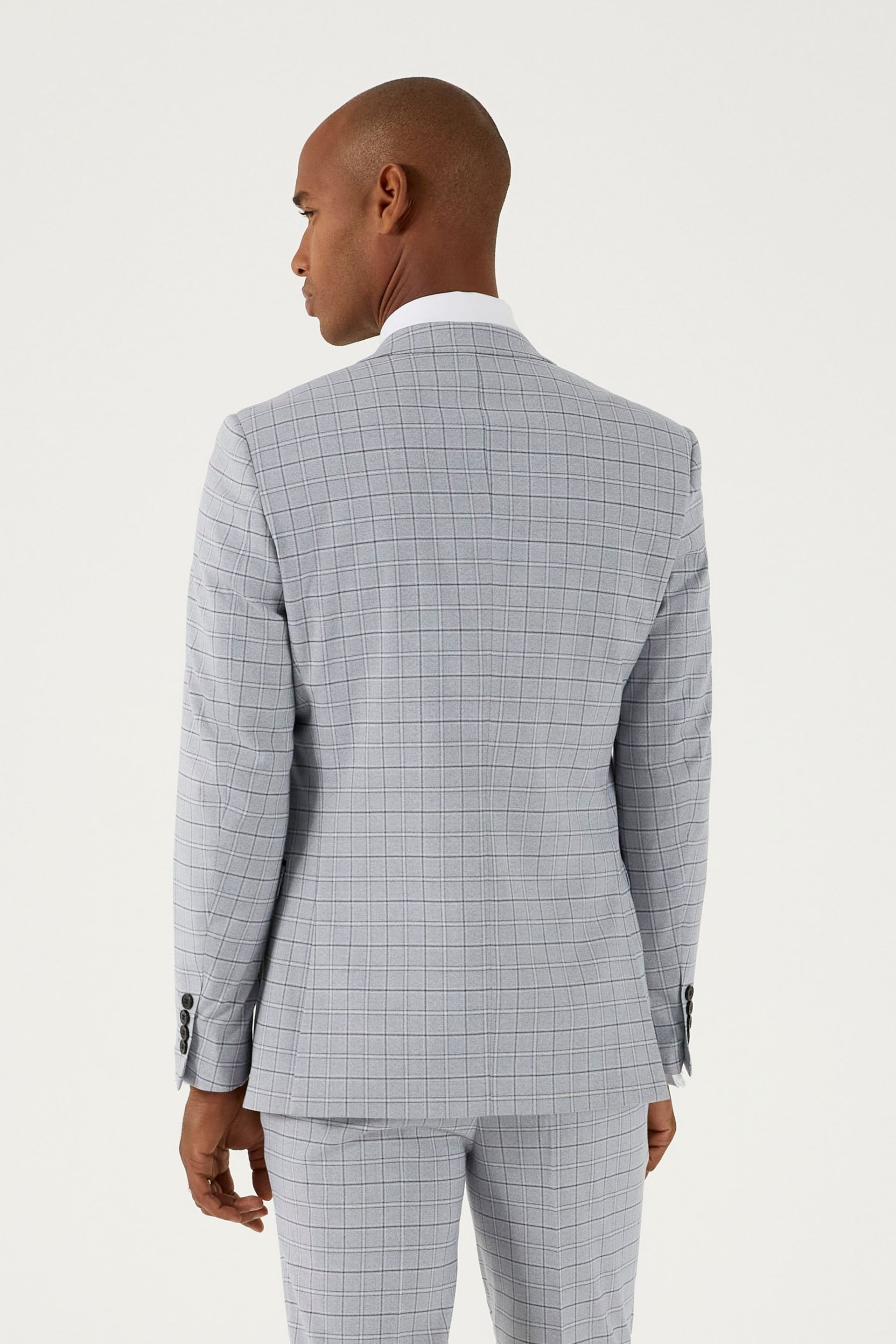 Skopes Brook Silver Grey Check Tailored Fit Suit Jacket - Image 2 of 4