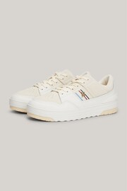 Tommy Hilfiger Cream Suede Stripes Low Top Sneakers - Image 2 of 6