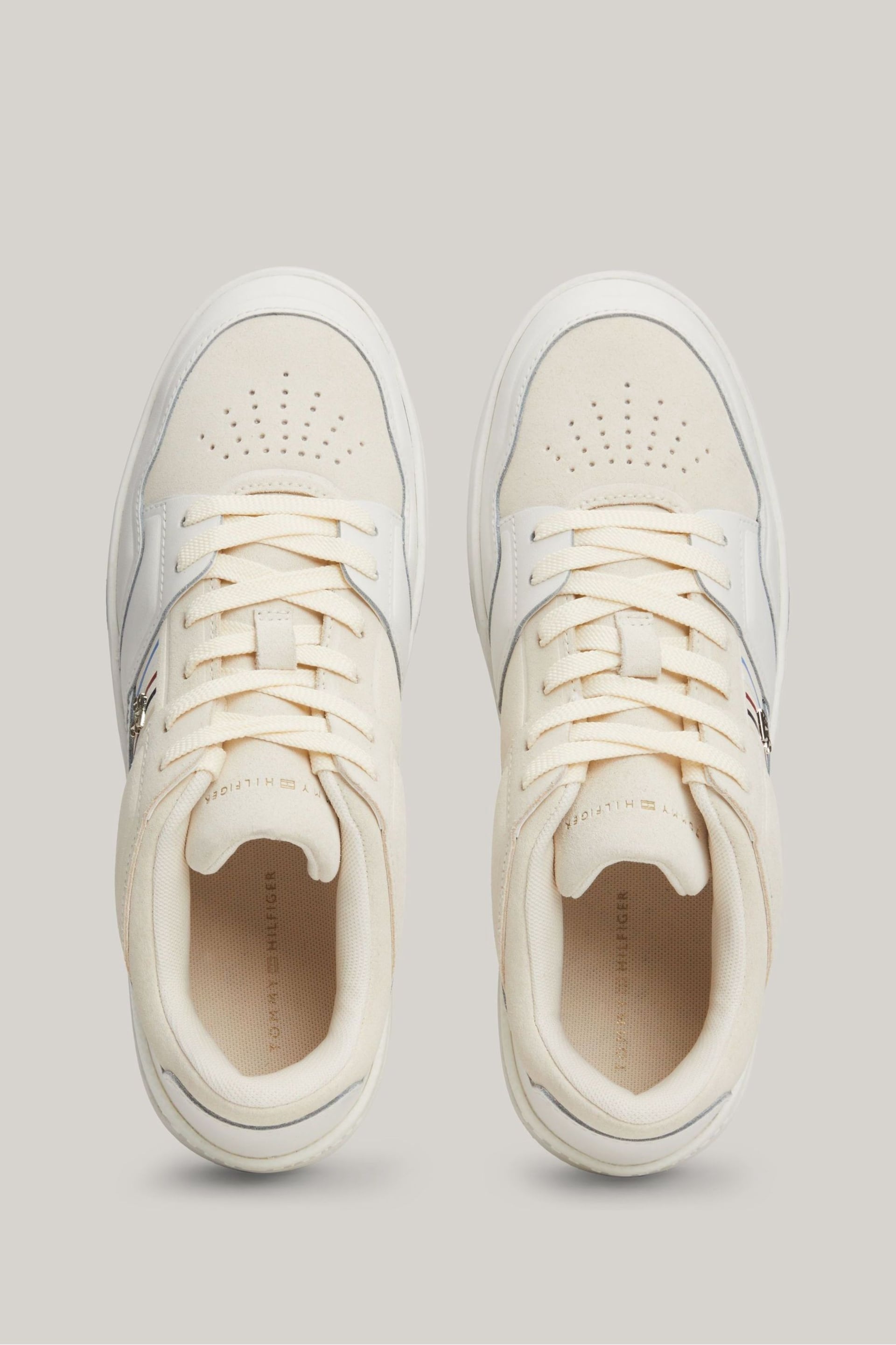 Tommy Hilfiger Cream Suede Stripes Low Top Sneakers - Image 4 of 6