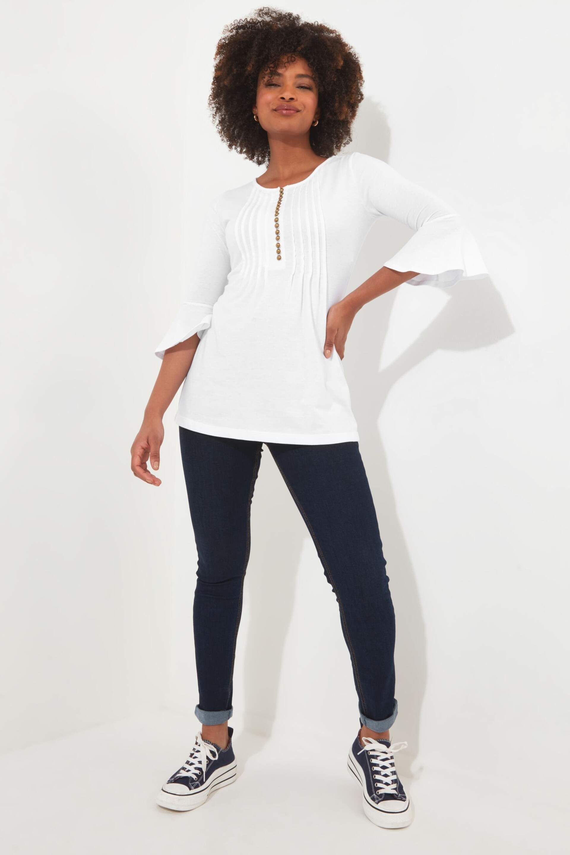 Joe Browns White Flared Sleeve Pintuck Tunic Top - Image 1 of 2