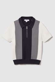 Reiss Navy Milton Teen Half-Zip Striped Polo Shirt - Image 1 of 4