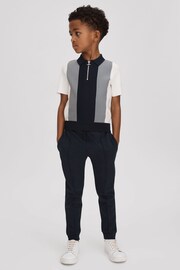 Reiss Navy Milton Teen Half-Zip Striped Polo Shirt - Image 2 of 4