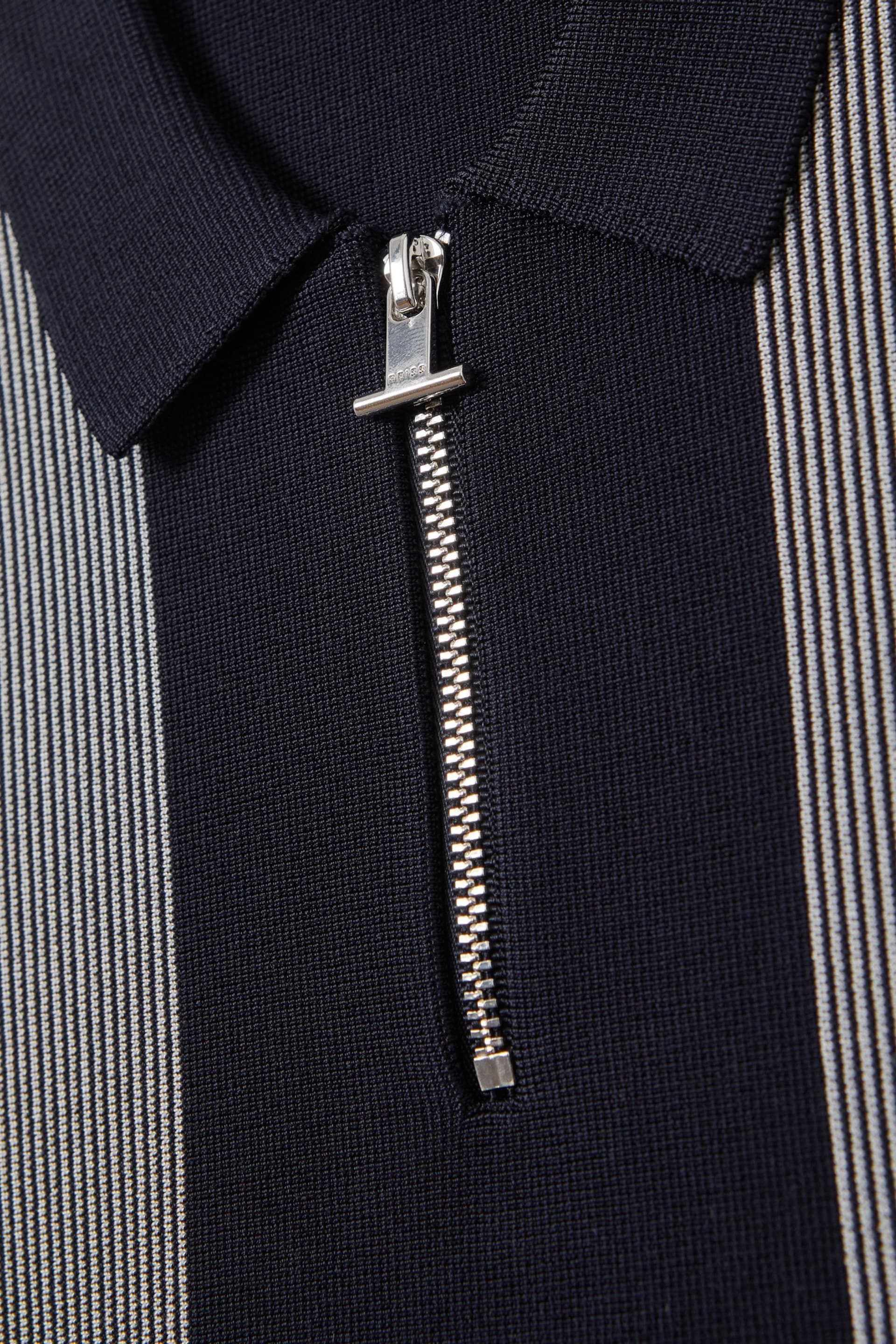 Reiss Navy Milton Teen Half-Zip Striped Polo Shirt - Image 4 of 4