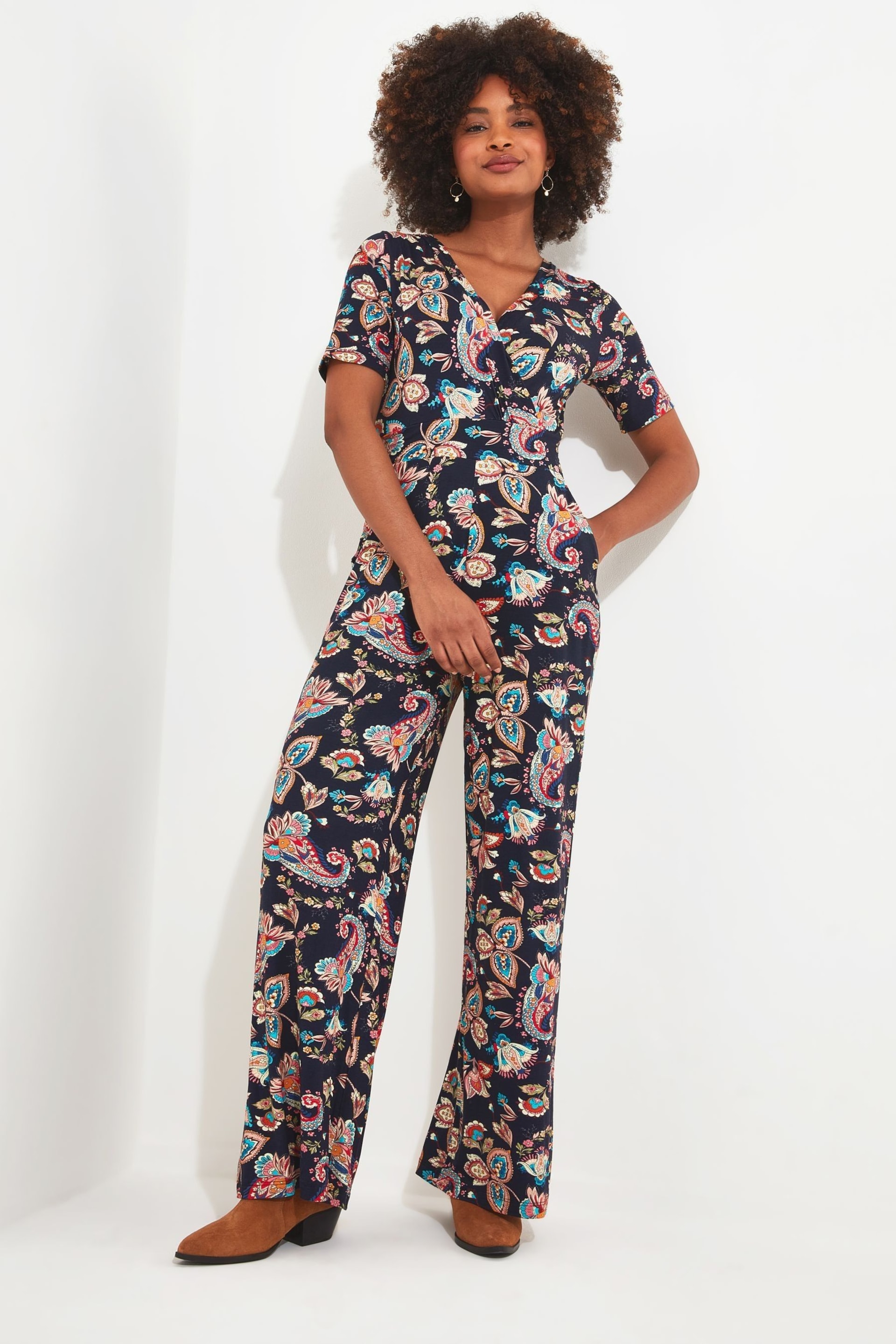 Joe Browns Blue Paisley Wrap Jersey Jumpsuit - Image 3 of 5