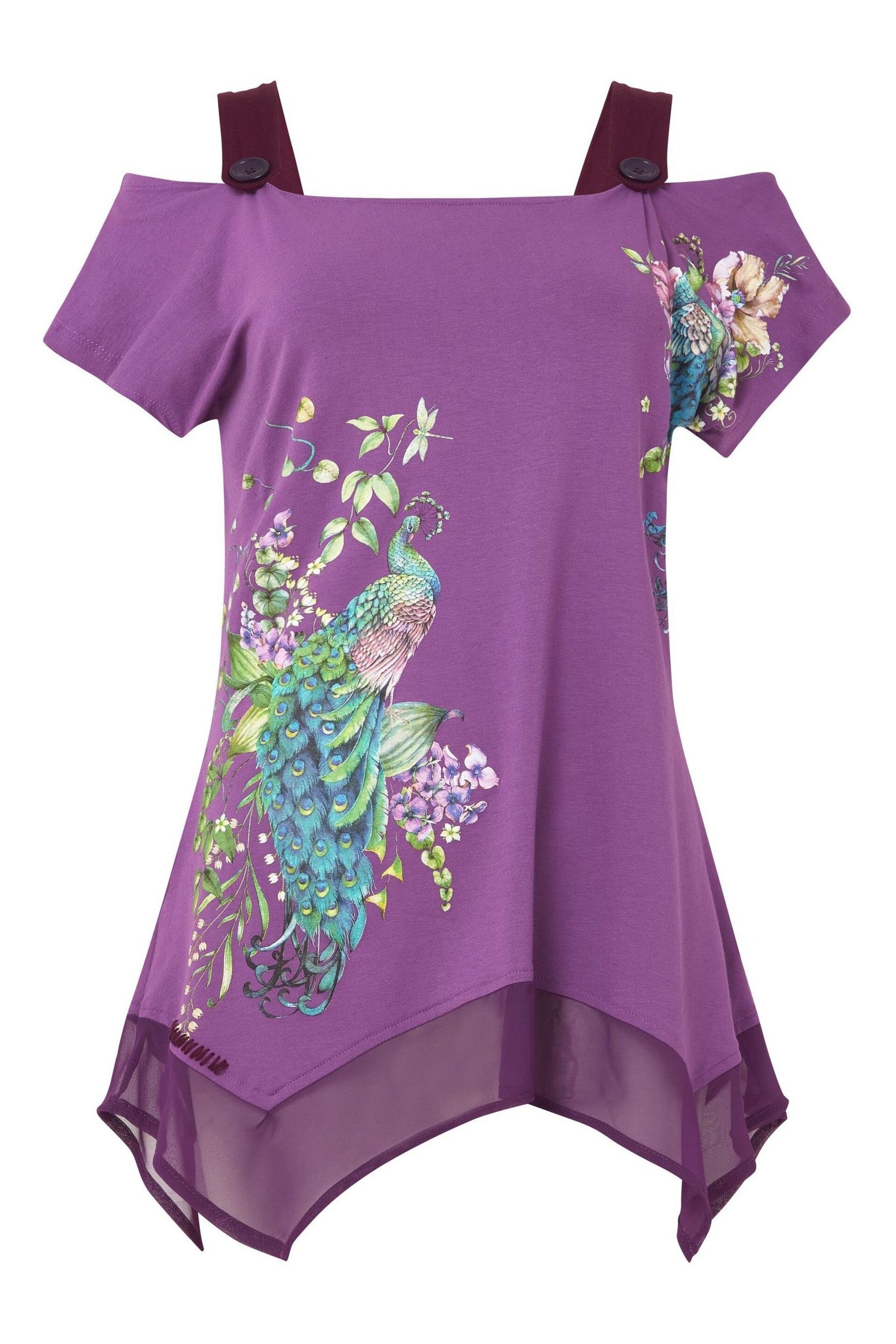 Joe Browns Purple Peacock Graphic Jersey Top - Image 5 of 5