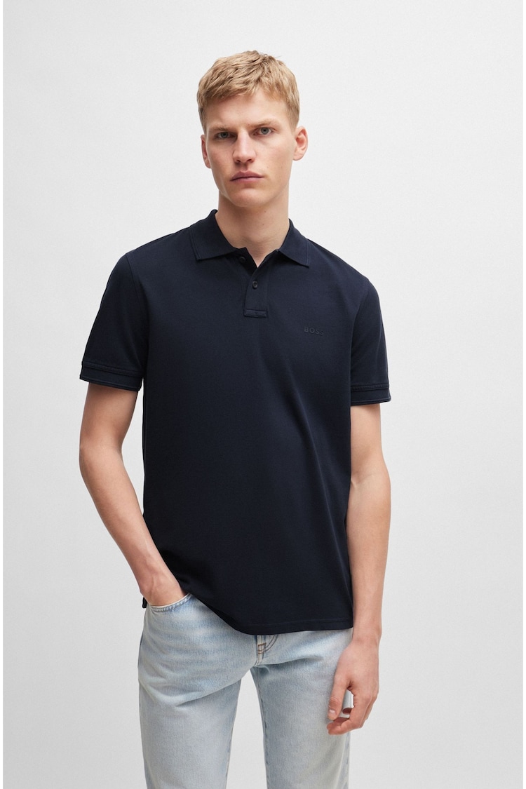 BOSS Blue 100% Cotton Pique Polo Shirt - Image 1 of 4