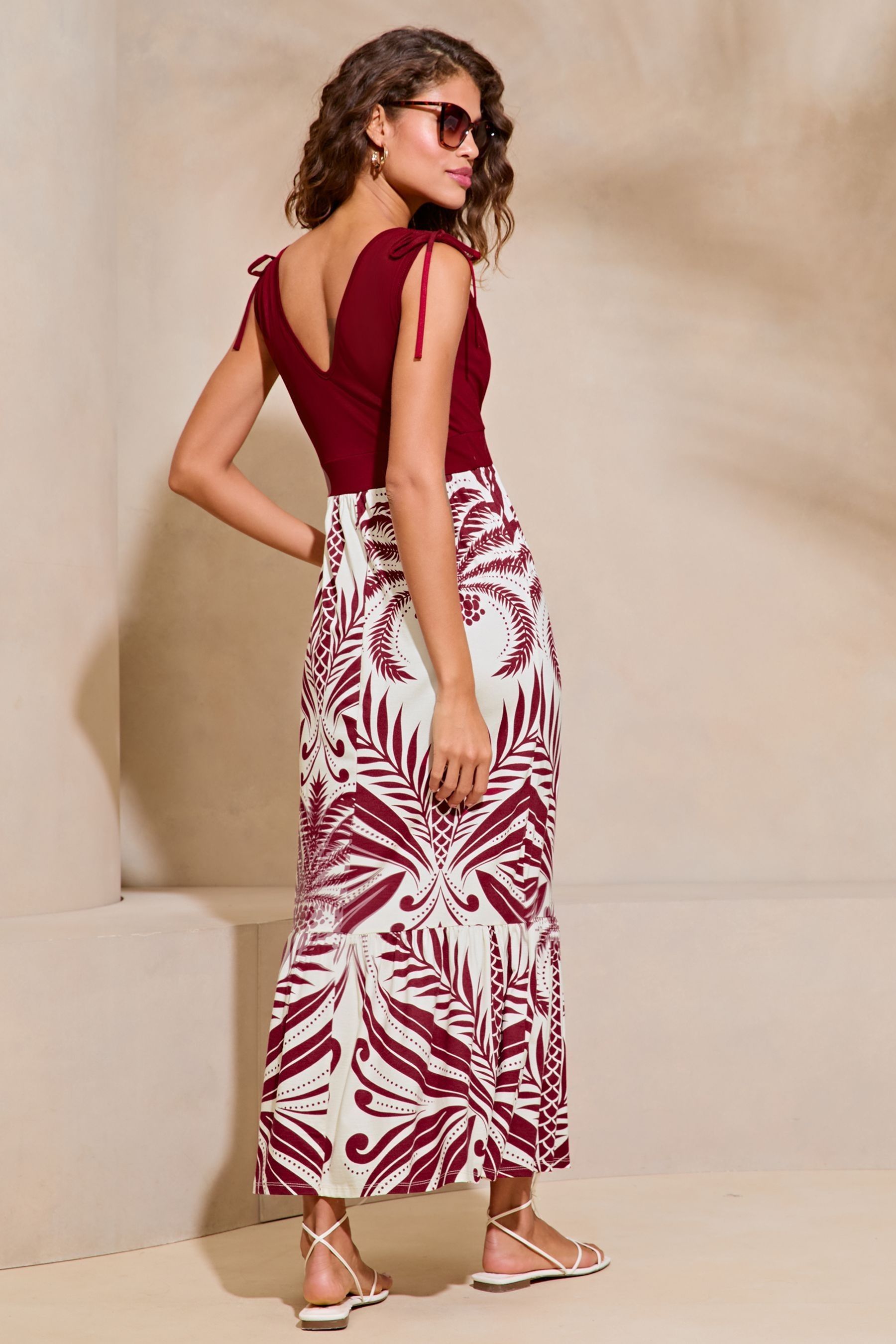 Lipsy Burgundy Red Jersey 2 in 1 Printed Summer Holiday Maxi Dress