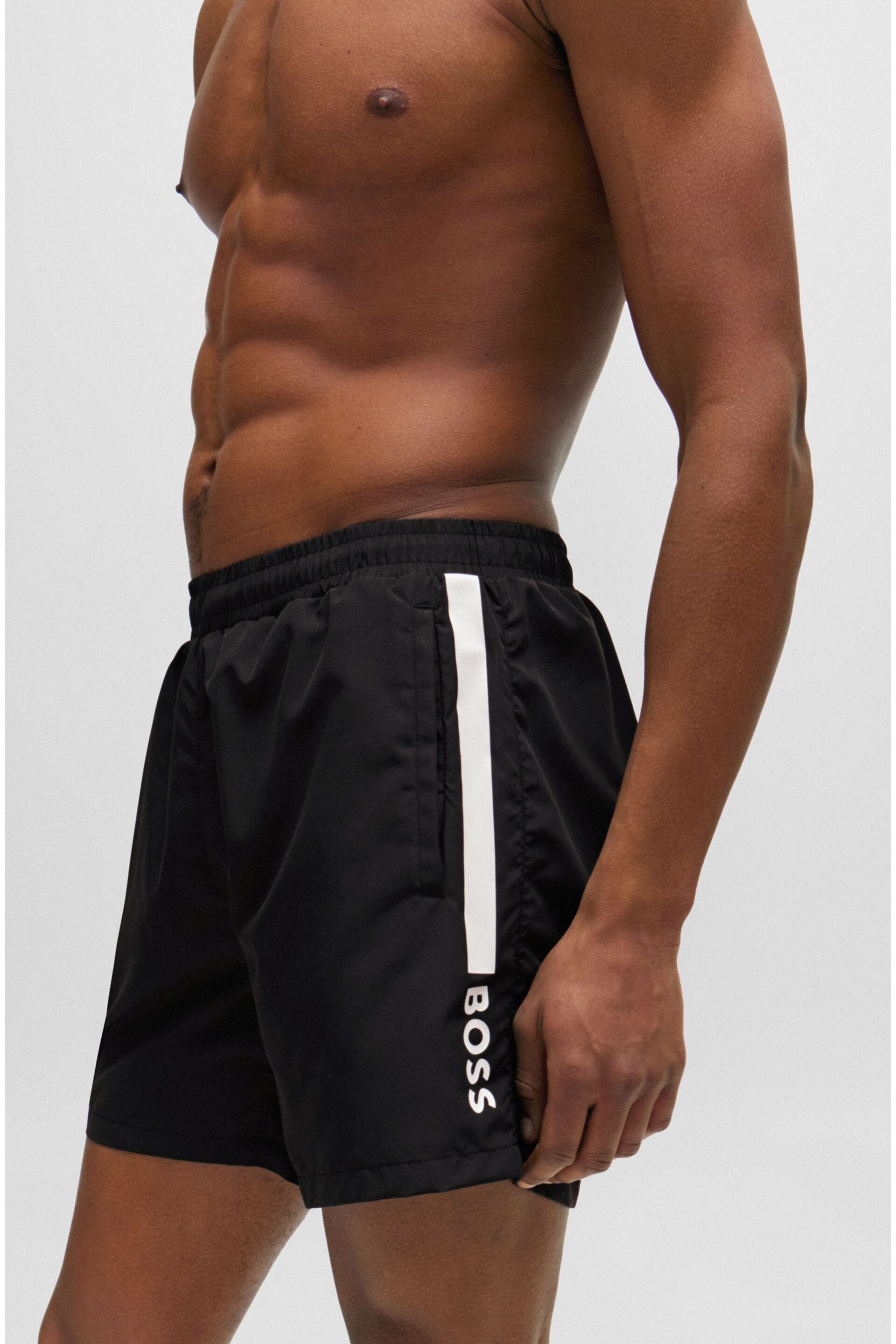 BOSS Black Swim Shorts With Logo And Stripe - Image 3 of 4