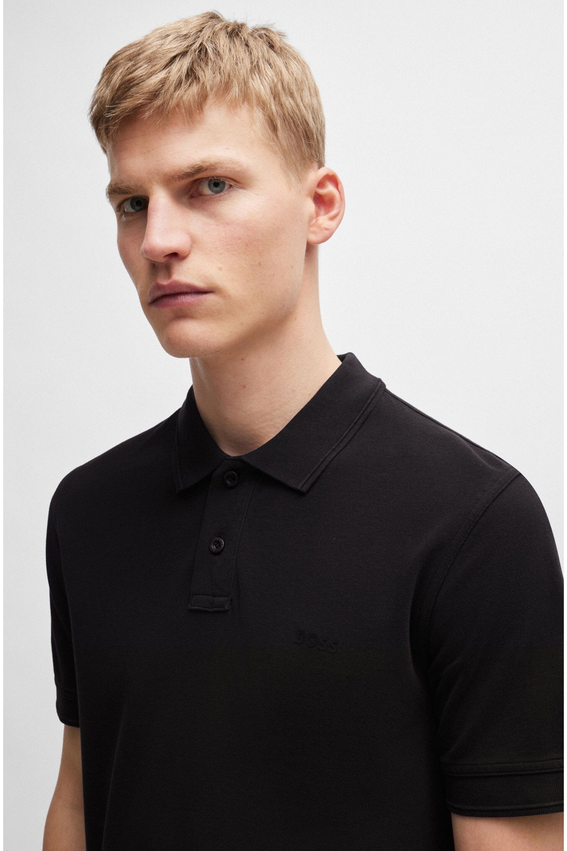 BOSS Black Cotton Pique Polo Shirt - Image 4 of 5