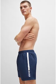 BOSS Blue Swim Shorts With Logo And Stripe - Image 3 of 4