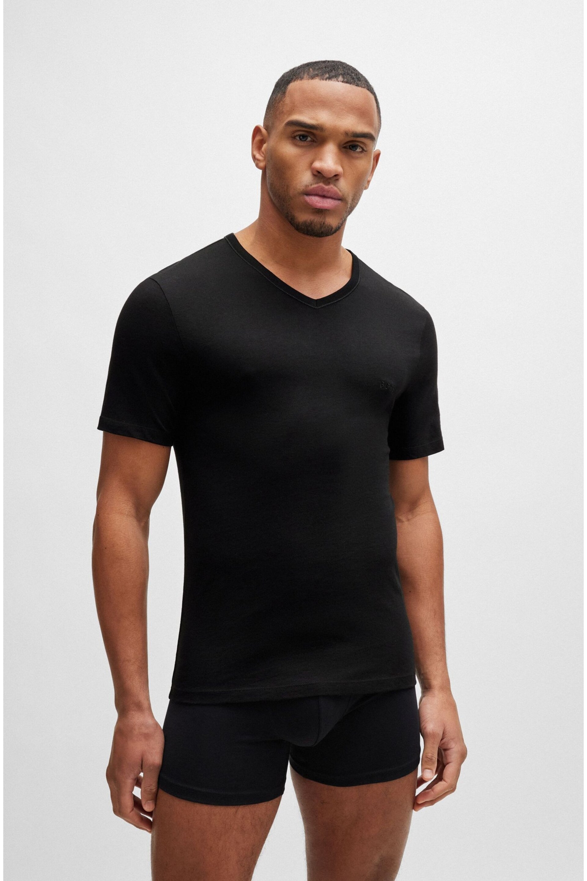 BOSS Black V-Neck Cotton Jersey T-Shirts 3 Pack - Image 1 of 5