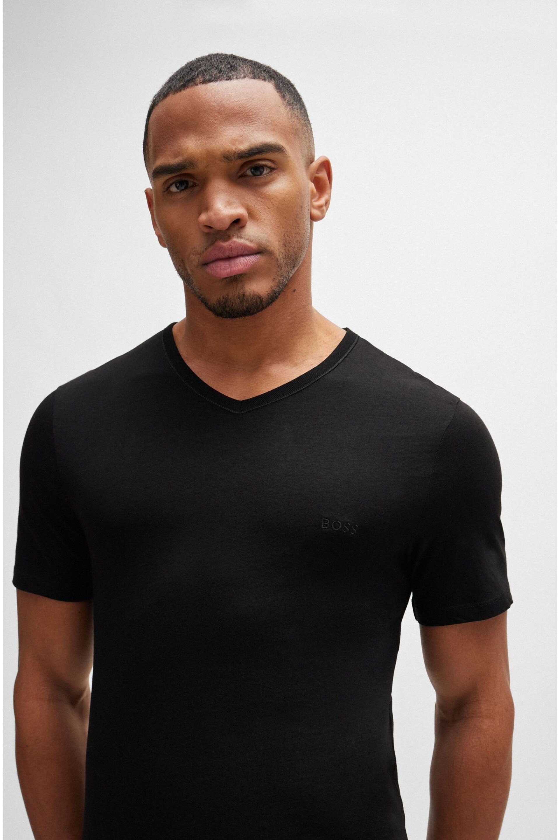 BOSS Black V-Neck Cotton Jersey T-Shirts 3 Pack - Image 3 of 5