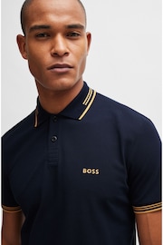 BOSS Dark Blue Tipped Slim Fit Stretch Cotton Polo Shirt - Image 1 of 5