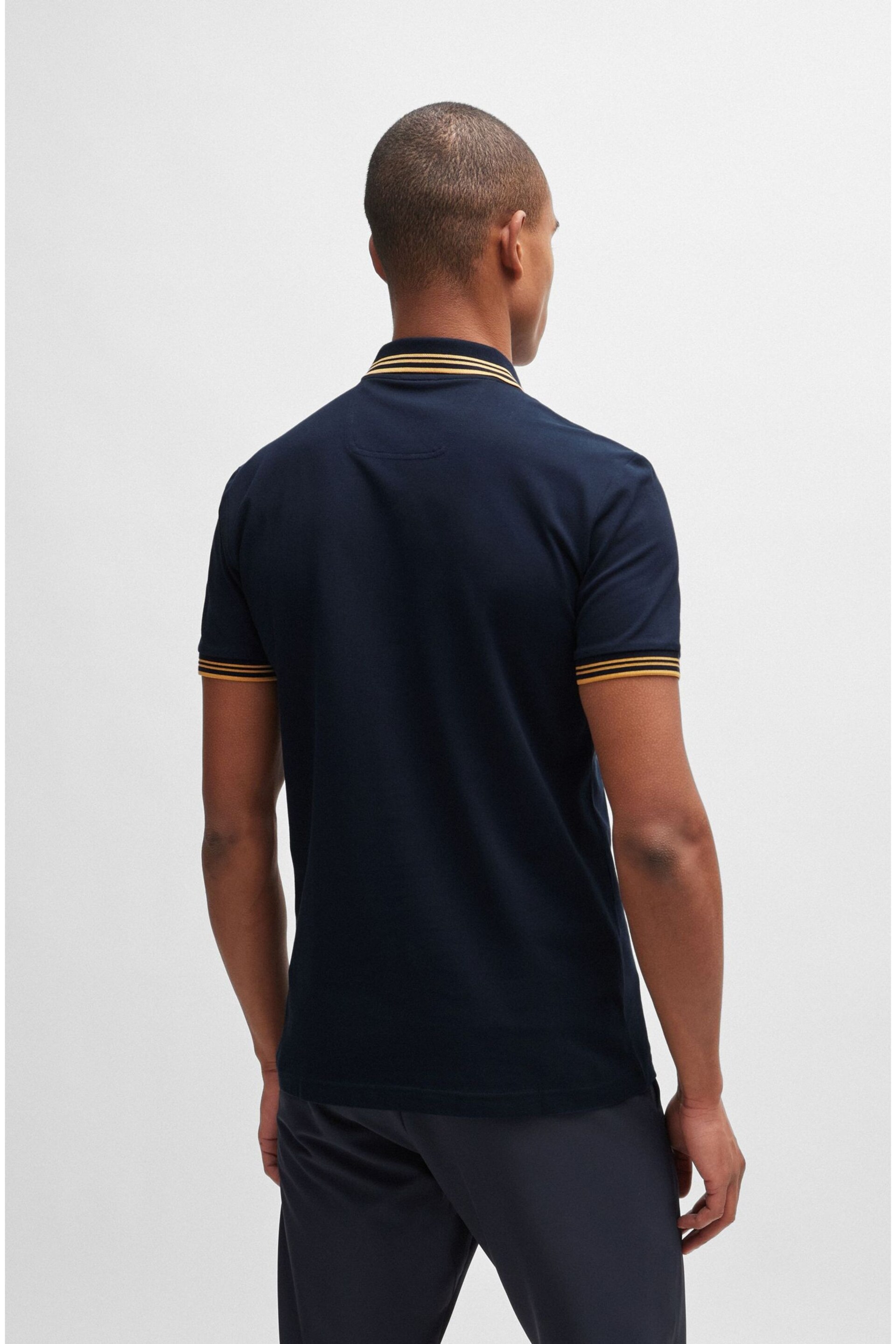 BOSS Dark Blue Tipped Slim Fit Stretch Cotton Polo Shirt - Image 3 of 5