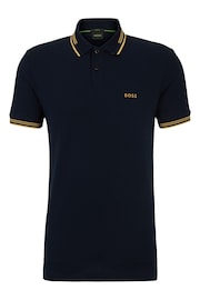 BOSS Dark Blue Tipped Slim Fit Stretch Cotton Polo Shirt - Image 5 of 5