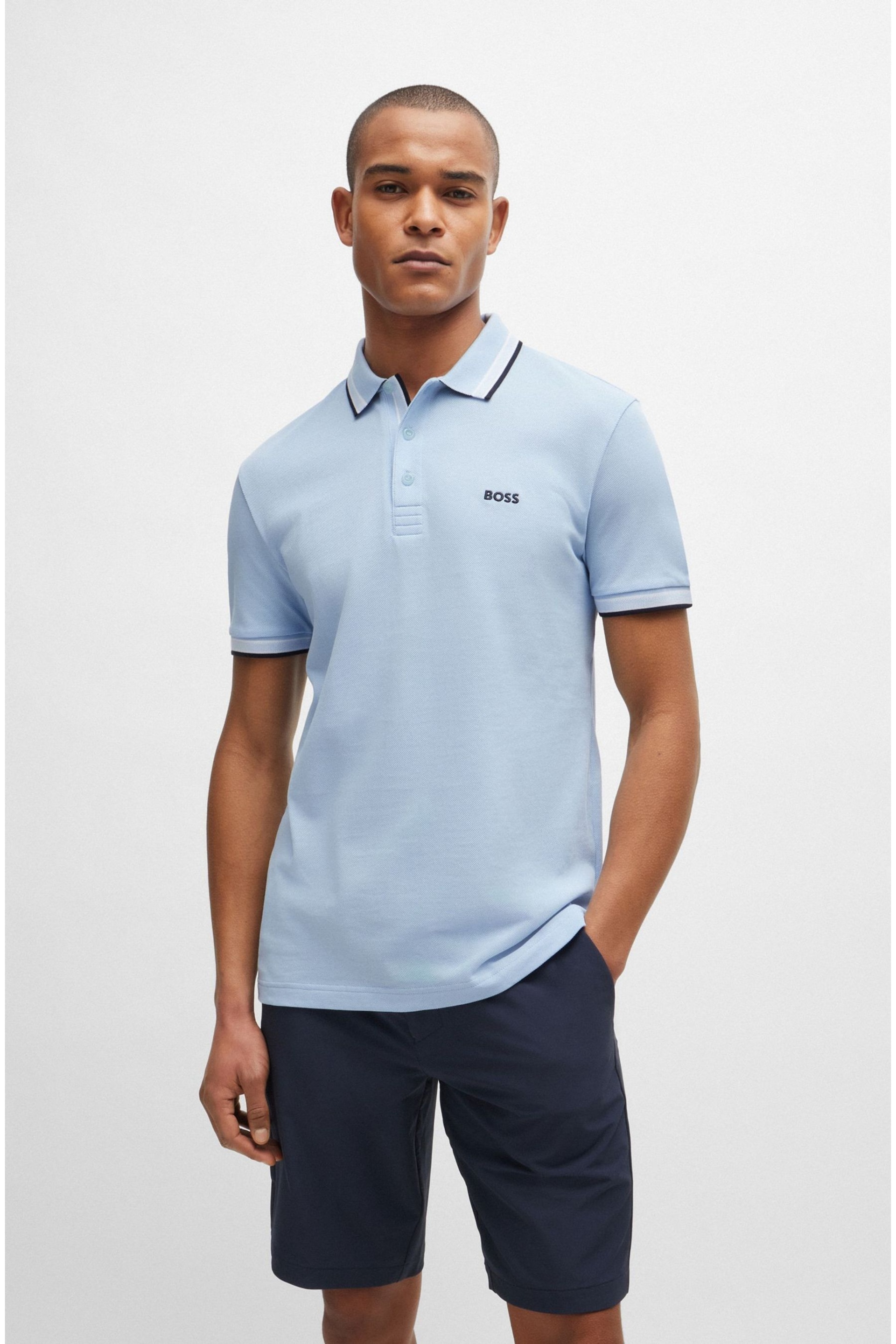 BOSS Light Blue/Black Tipping Paddy Polo Pink Cream Shirt - Image 1 of 8