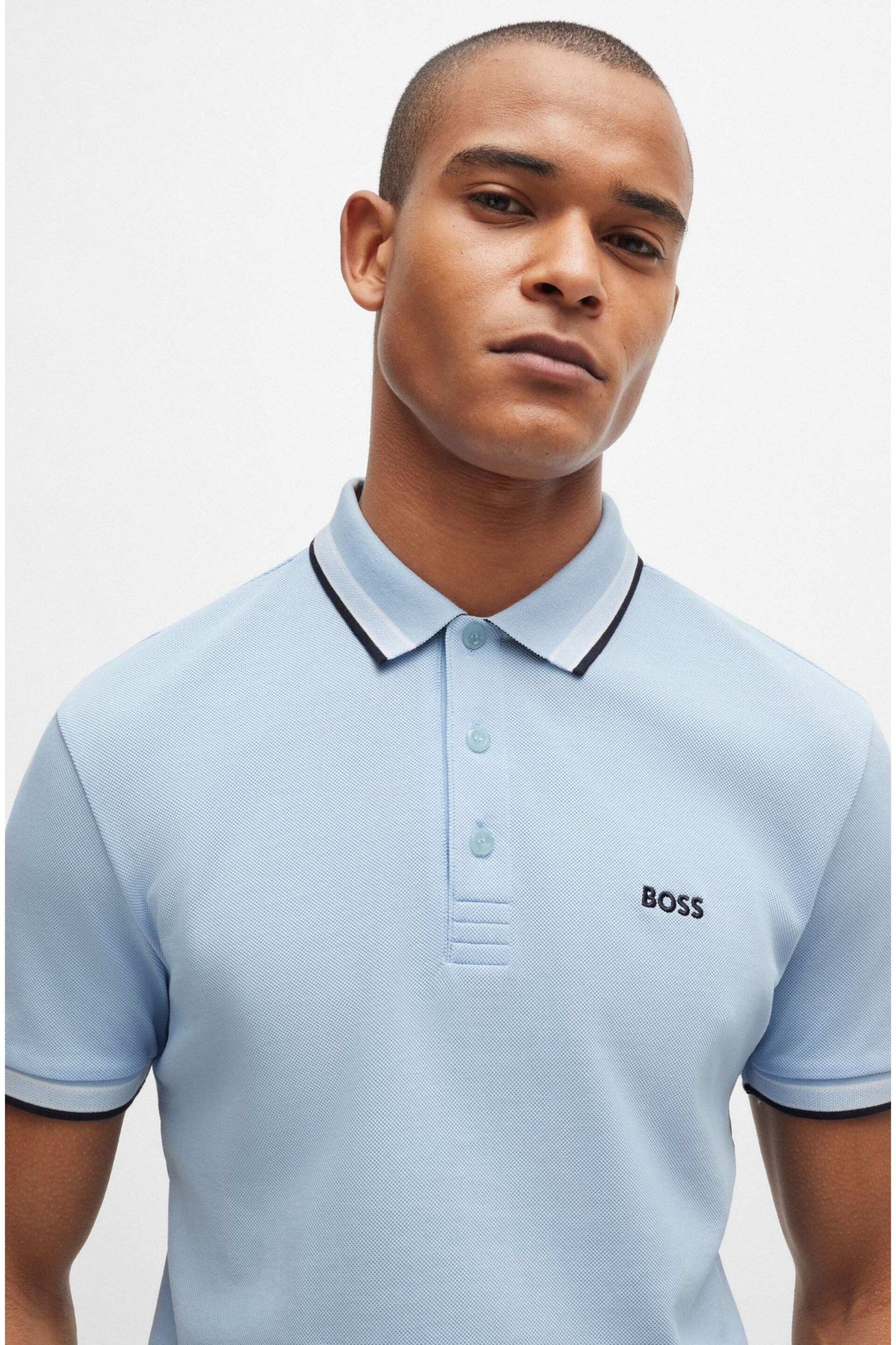 BOSS Light Blue/Black Tipping Paddy Polo Pink Cream Shirt - Image 7 of 8