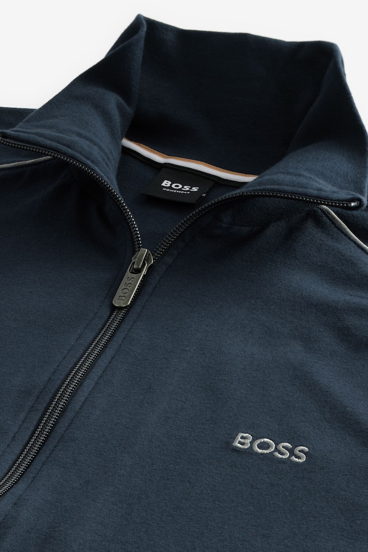 BOSS Dark Blue Mix & Match Slim Fit Stretch Cotton Zip Through Sweatshirt - Image 2 of 4