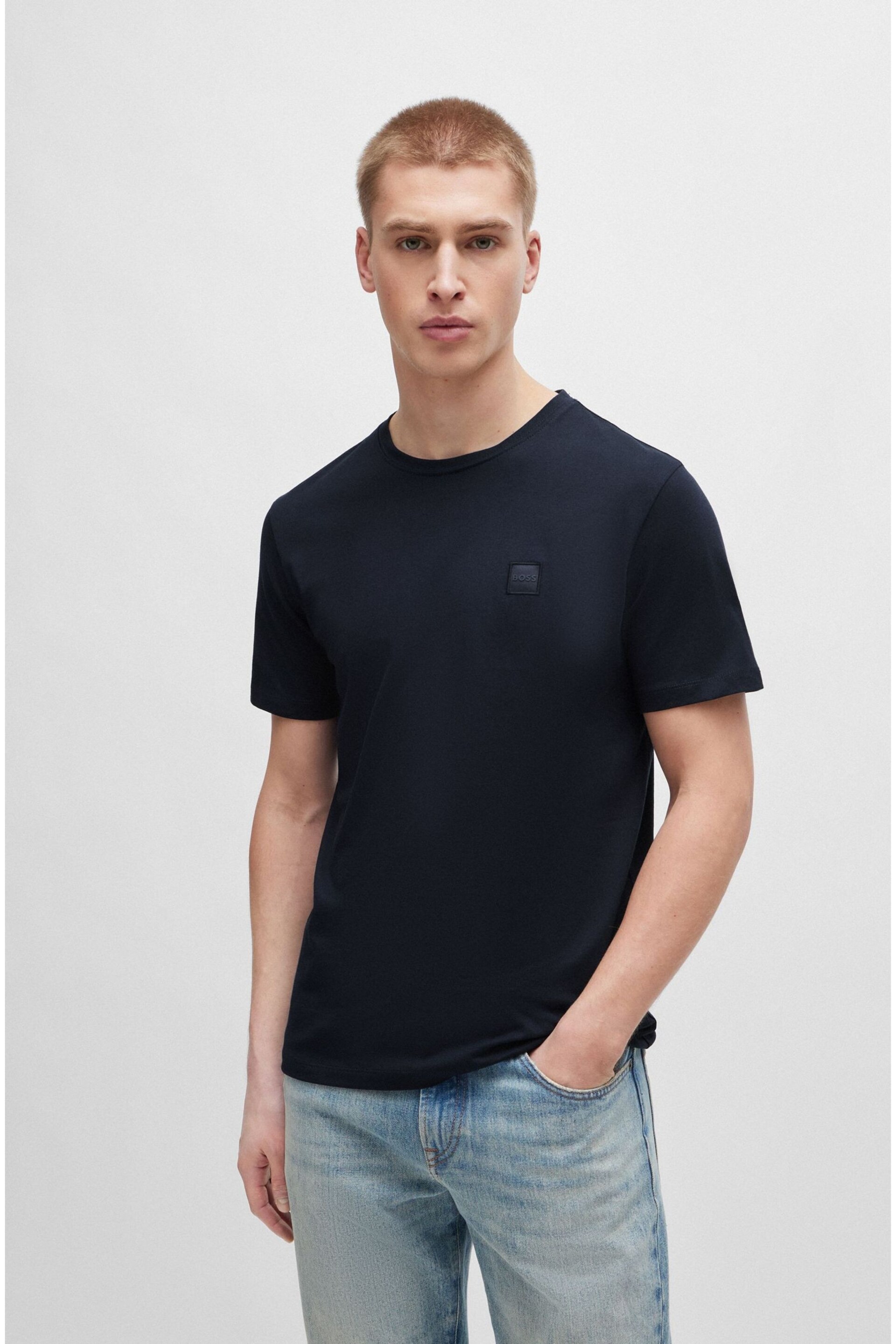 BOSS Dark Blue Relaxed Fit Box Logo T-Shirt - Image 1 of 5