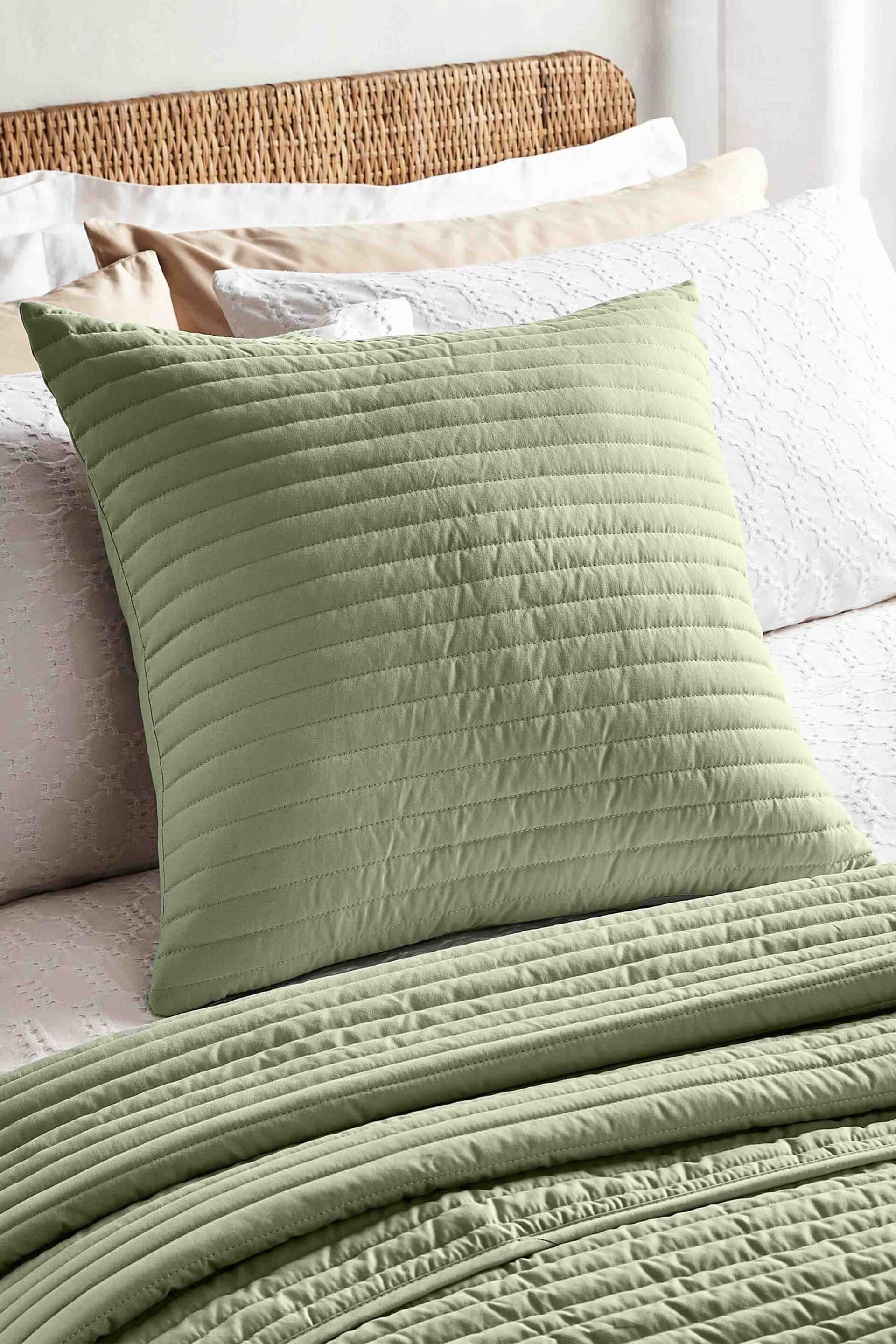 Bianca Sage Green Quilted Lines Cushion - Image 1 of 2